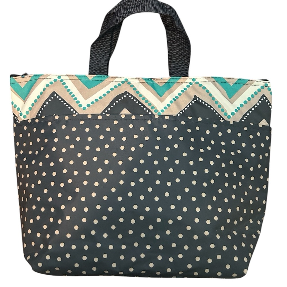 Stylish Polka Dot Thermal Tote Bag - Navy Blue and Cream